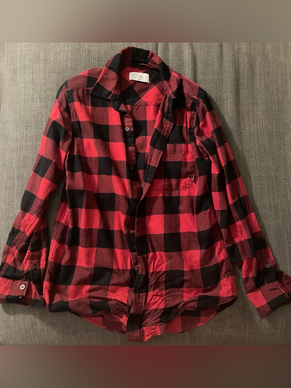 Aritzia TNA XS Red and Black Plaid Shirt